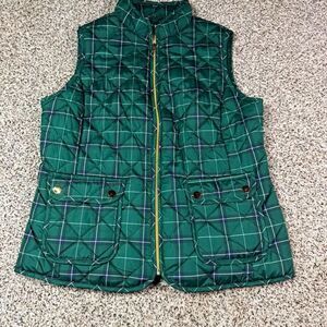 St. John's Bay Women's Green Plaid Quilted Puffer Vest Size M